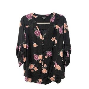 Set of 2 TORRID Challis Button-Front 3/4 Sleeve Floral Blouse Size 1X